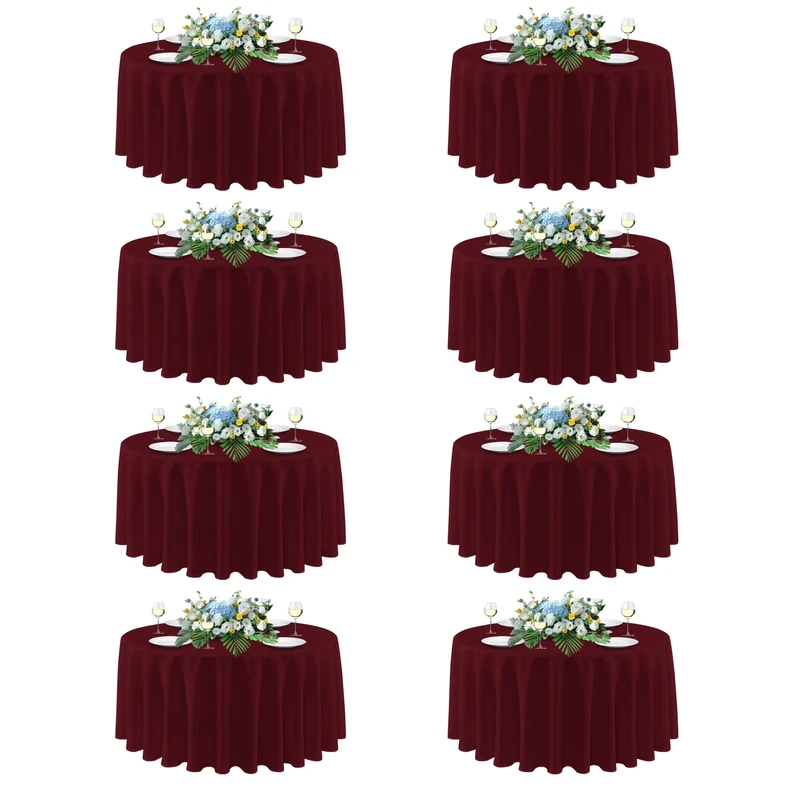 sancua Round Tablecloth 90 Inch Fit 30-72 Inch Tables, 8 Pack Burgundy