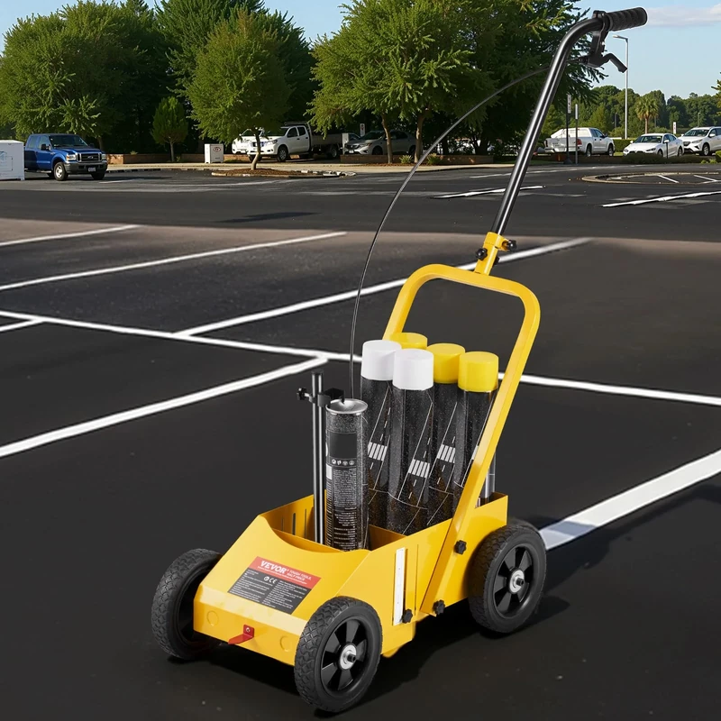 VEVOR Striping Line Marking Machine, 610 x 330 x 900 mm, 4-Wheel, Heavy Duty Striping Line Machine with 56-102 mm Adjustable Width, Make Clear Edge Line for Roads, Parking Lots, Sports Field, Yellow - Image 1