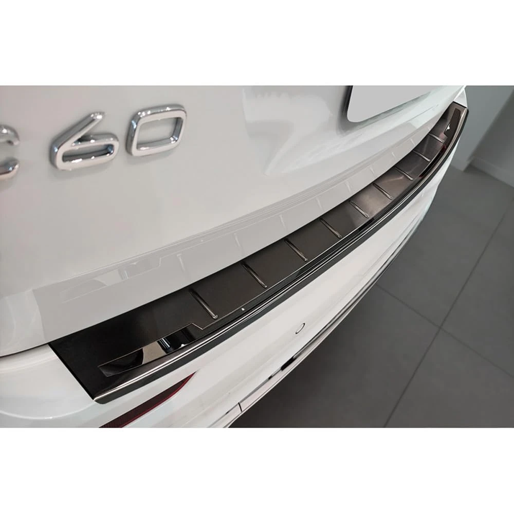 Avisa Black Stainless Steel Rear bumper protector compatible with Volvo XC60 II 2017-2021 & Facelift 2021- incl. R-Design & Plug-in-Hybrid 'Shadow Premium'
