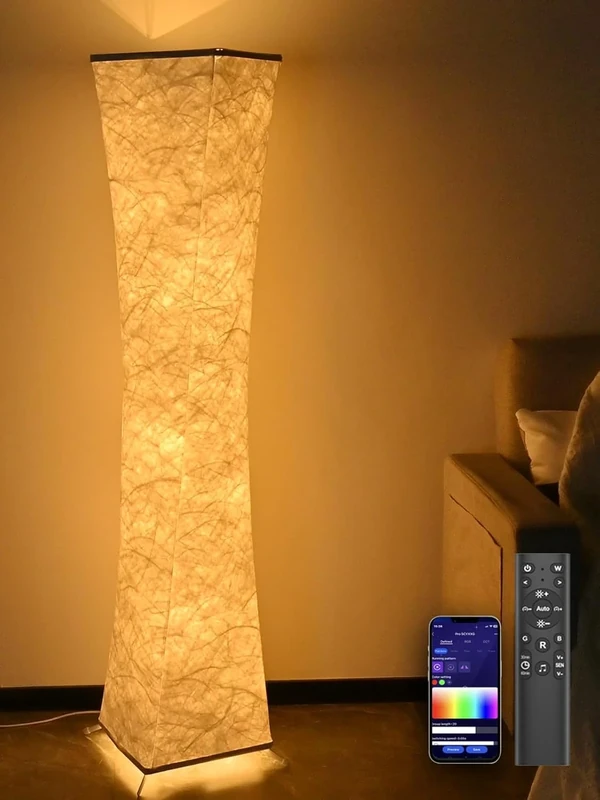 Amdelne Smart RGB LED Floor Lamp 18W, Remote & APP Control, Stepless Dimmable 2500-7000K, 16 Million Colors, White Standing Light with Music Sync Timer Memory Function for Living Room Bedroom Office
