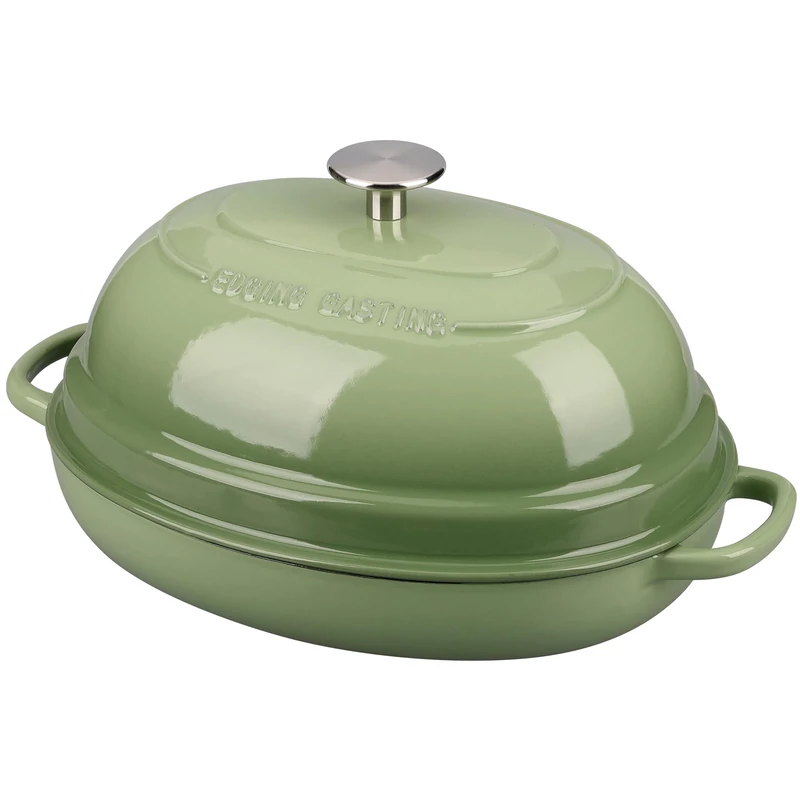 EDGING CASTING Enameled Oval Cast Iron Dutch Oven Pot with Lid, Bread Dutch Oven for Sourdough Bread Baking, 6QT, Pistachio Green