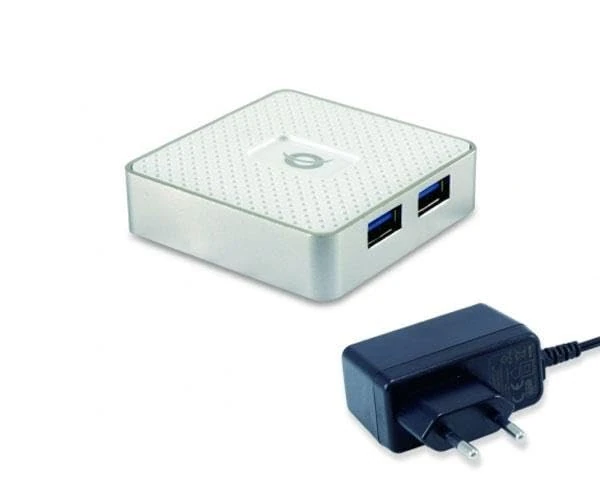 Velocraze HUB - 4 USB 3.0 ports, powered with included charger, white, ideal for fast connections and multiple devices.