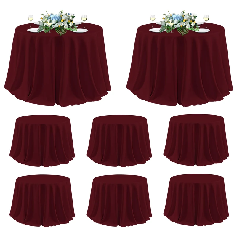 sancua Round Tablecloth 120 Inch Fit 48-96 Inch Tables, 8 Pack Burgundy
