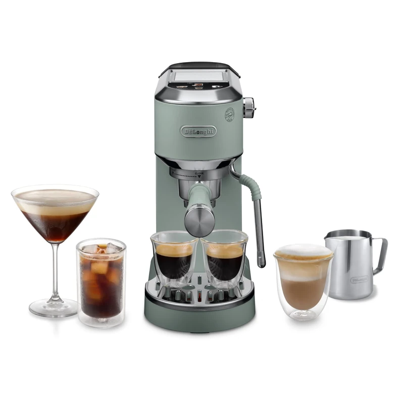 De'Longhi Dedica Duo EC890.GR, Traditional Barista Pump Machine, Espresso And Cold Brew, Manual Coffee Machine With My LatteArt Steam Wand, 15cm Wide, 2 Espresso, Touch Display, Mug up to 13cm, Green