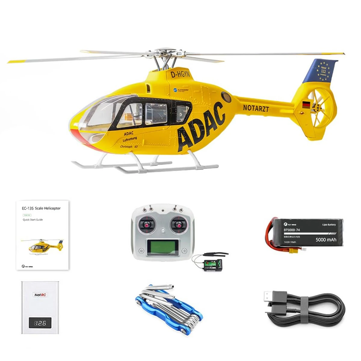 RCARTOYRTR EC135 470-Class Remote Control Helicopter, 2.4GHz Aircraft Indoor and Outdoor Flying Toy with 6 Channel and GPS Positioning, RC Flying Toy and Gifts for 14+ (RTF Version)
