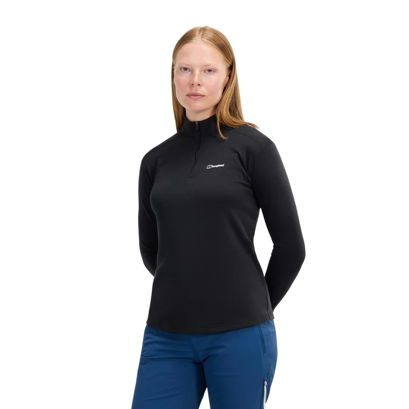 Berghaus Women's Ivyhill Half Zipped Long Sleeve T-Shirt, Black/Black, 12 - Image 1