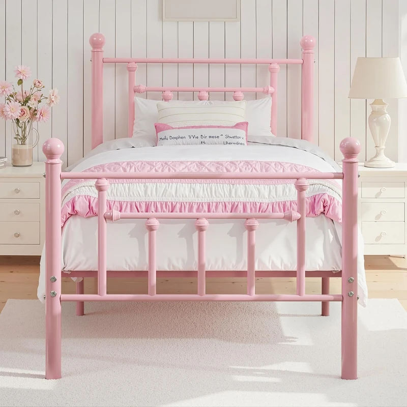 VECELO 3ft Single Bed Frame, Metal Platform 90×190 cm with Victorian Style Headboard, Heavy Duty Steel Slat Support, No Box Spring Needed, 32 cm Underbed Storage Space, Easy Assemble