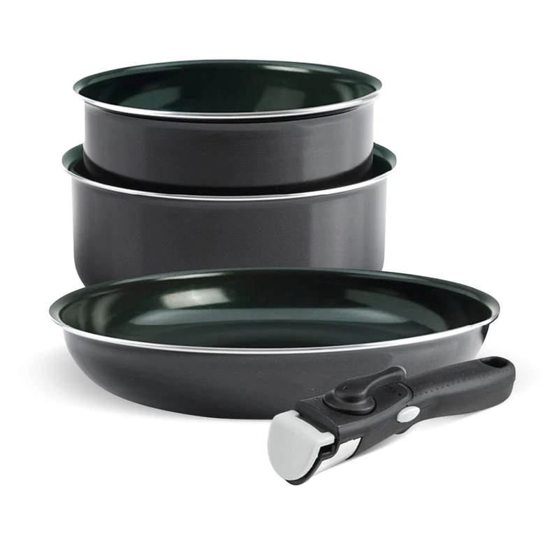 QDESIGN Diamond Set of 2 Saucepans and Sauté Pan - Diamond-Reinforced Aluminium Non-Stick Removable Handle - All Heat Sources - Induction - Dishwasher Safe - Diamond Black, Stackable 16/20/24 cm