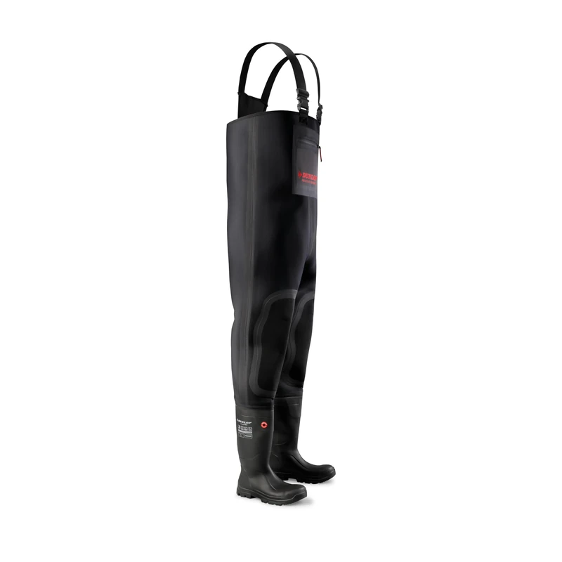 DUNLOP Protective Footwear TerraPRO Neoprene Chest Waders with Steel Toe Cap, Waterproof Work Boots, Ideal for Fishing, Angling & Outdoor Activities, Black, Size 48
