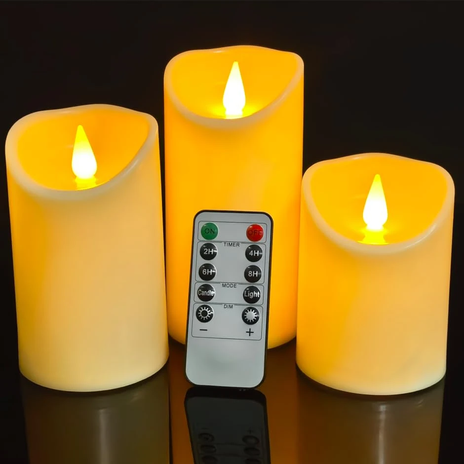 HONGJINGCHEN LED Tea Lights Set of 3 Battery Operated Candles for Room Fall Home Decor Wedding Christmas Decorations Diameter Battery Operated Flickering Candles Include 10-Key Remote Timer Function