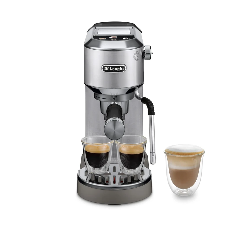 De'Longhi Dedica Duo EC890.M, Traditional Barista Pump Machine, Espresso And Cold Brew, Manual Coffee Machine With My LatteArt Steam Wand, 15cm Wide, 2 Espresso, Touch Display, Mug up to 13cm, Metal