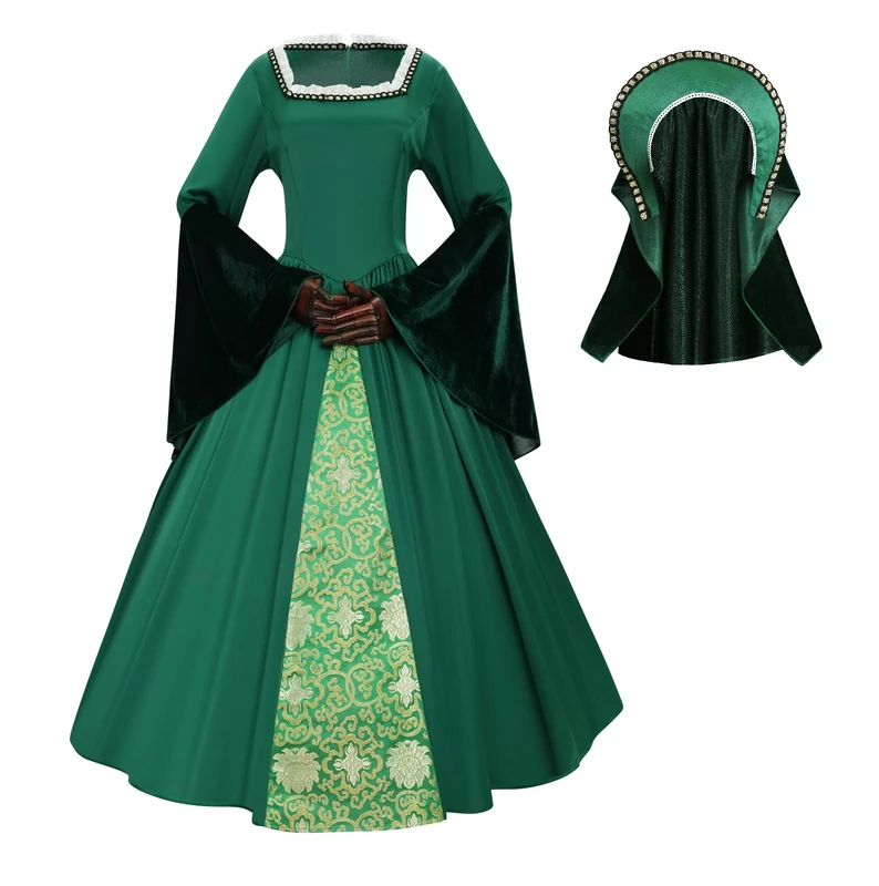 Mambabacosp Vintage Renaissance Tudor Anne Boleyn Costume Outfit Anne Boleyn Cosplay Dress, Green, XL