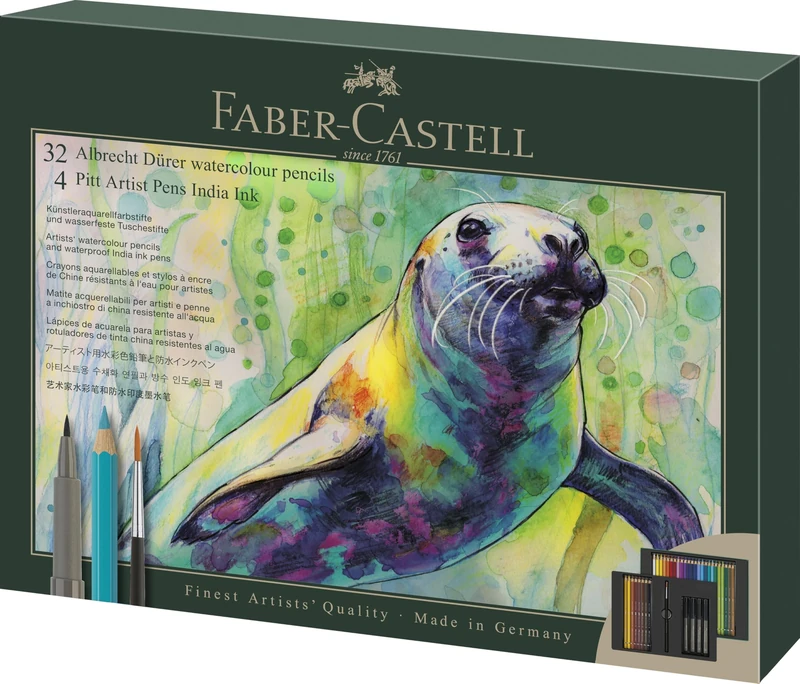 Faber-Castell Albrecht Dürer & Pitt Pen Gift Set, 37 Piece Set, Drawing, Colouring, Paint, Paint Brush, Sketch, Pencils, Pens, School & Office, Artist Supplies. Art Product, Paper Pad, Sketchbook