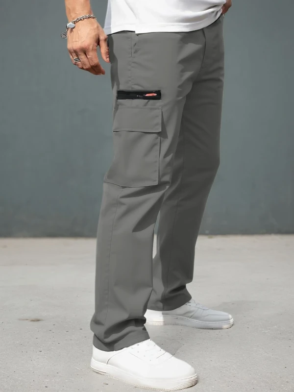 Men's Casual Cargo Pants - Lightweight Elastic Waist with Pockets Hiking Outdoor, Darkgrey, Medium