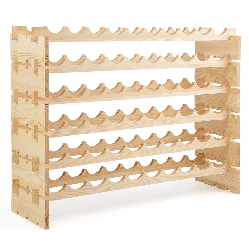 GiantexUK Wooden Wine Rack, 36/60/72 Bottles Wine Display Shelf, 6 Tier Stackable Wine Bottle Organizer for Home, Restaurant, Bar and Wine Cellar (60 Bottles, 101 x 29 x 73cm)