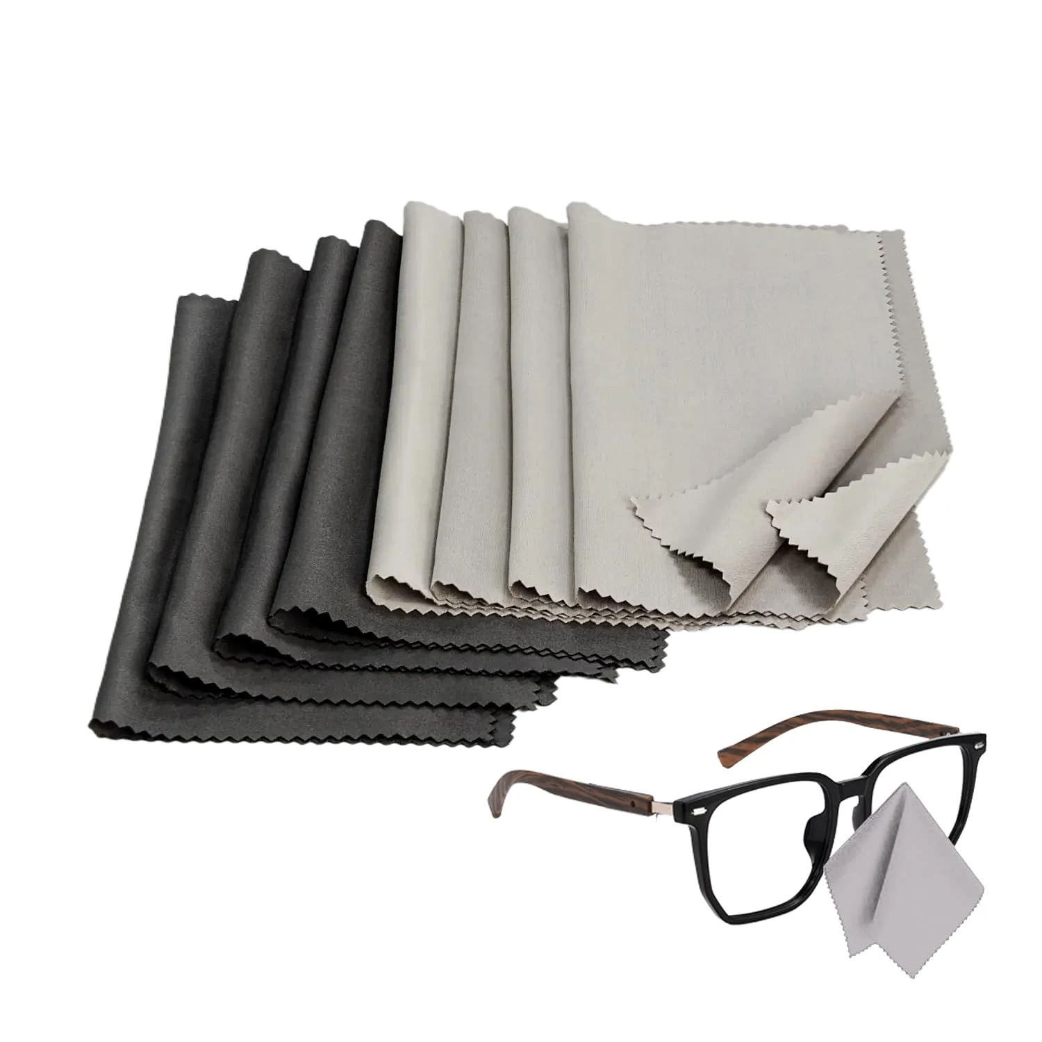 POWOMAO Microfiber Glasses Cleaning Cloths (8-Pack) - Ultra Soft Washable Lens Cloth for Eyeglasses, Screens, Camera Lenses & LCD TVs - 20x20cm Gray