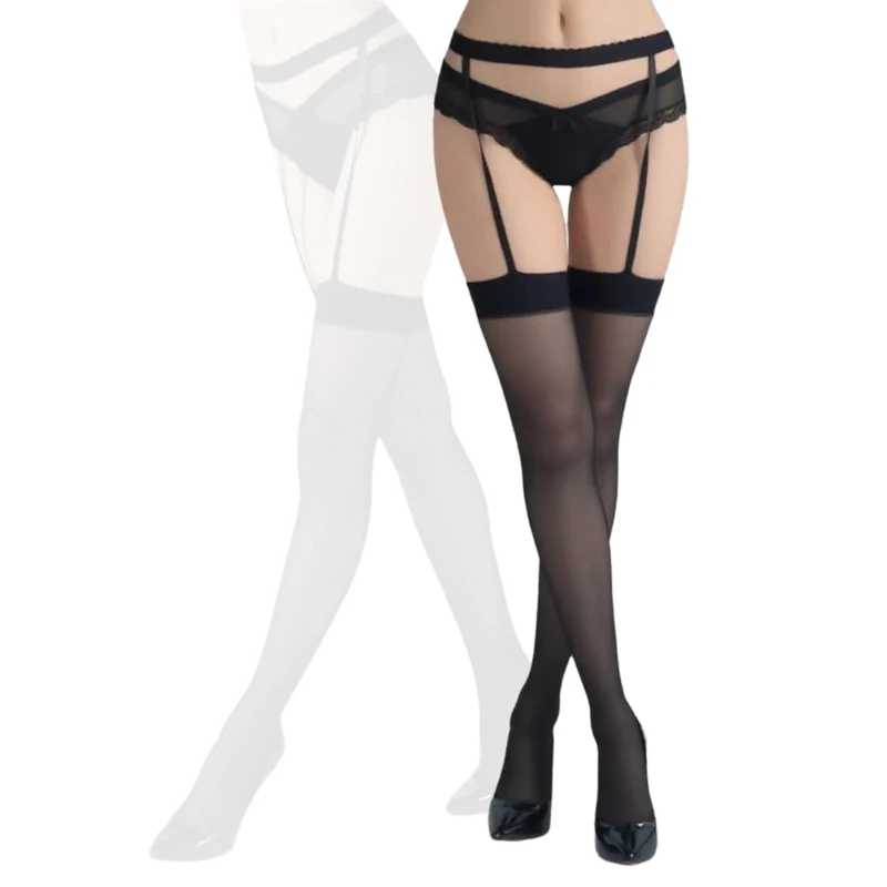 Women Suspenders Stockings, Sexy Red Lace Suspender Tights Sheer Floral Lace Stockings Stay-ups High Waist Tight, Pantyhose Hold-ups Elasticated Fit Lingerie (Height:4'9" - 5'5",Weight:90-130 lbs)