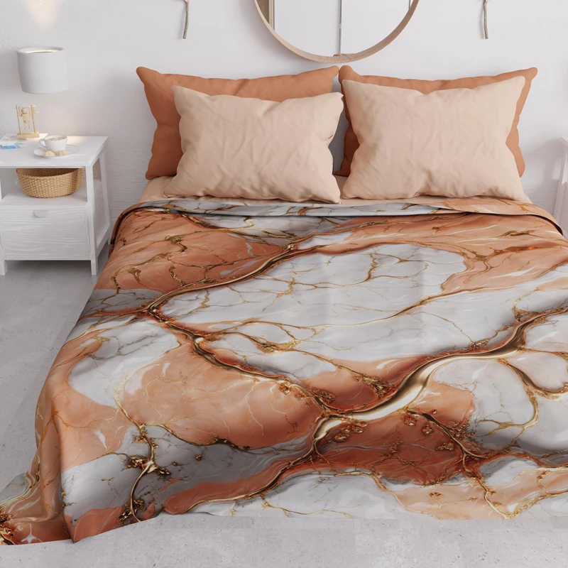 PETTI Artigiani Italiani - Spring-Summer Double Bedspread Light Blanket Double Bed Sheet Salmon Marble 100% Made in Italy