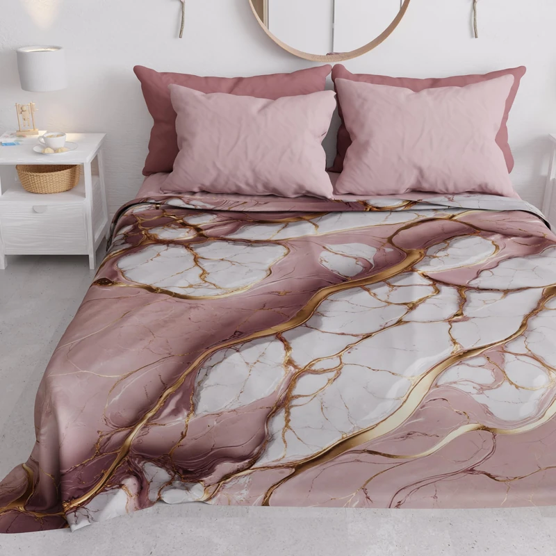 PETTI Artigiani Italiani - Spring Summer Double Bedspread Lightweight Double Bed Sheet Marble Mauve 100% Made in Italy