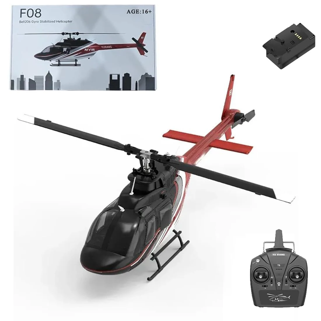 YUXIANG F08 Bell 206 RC Helicopter with 6-Axis Gyro – 1/27 Scale 2.4GHz Remote Control 6CH Brushless Flybarless Helicopter with Optical Flow Positioning, Direct Drive (RTF Version)