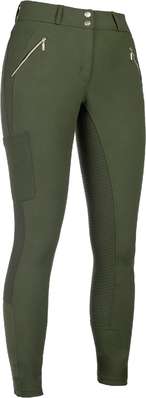 HKM Girl's Lia High Waist Silicone Full seat Riding Breeches, Olive Green, 13/15 Years - Image 1