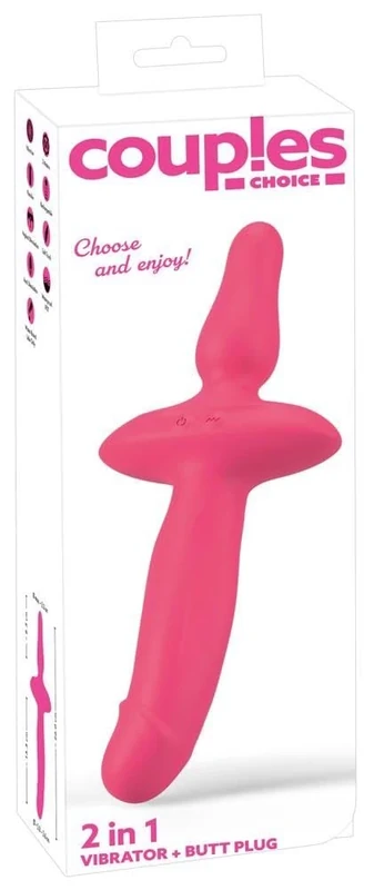 Couples Choice 2in1 Vibrator + Butt Plug Pink 26 cm