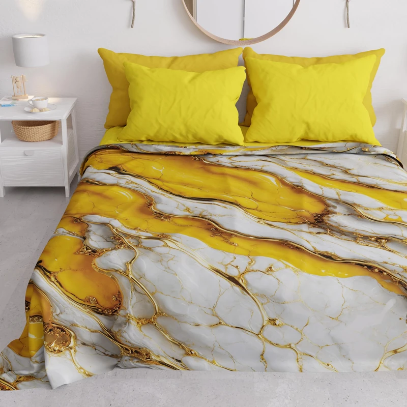 PETTI Artigiani Italiani - Spring-Summer Double Bedspread Light Blanket Double Bed Sheet Yellow Marble 100% Made in Italy