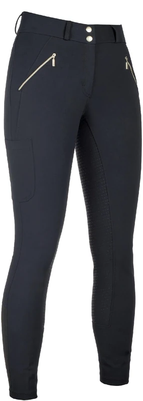 HKM Girl's Lia High Waist Silicone Full seat Riding Breeches, Black, 9/11 Years