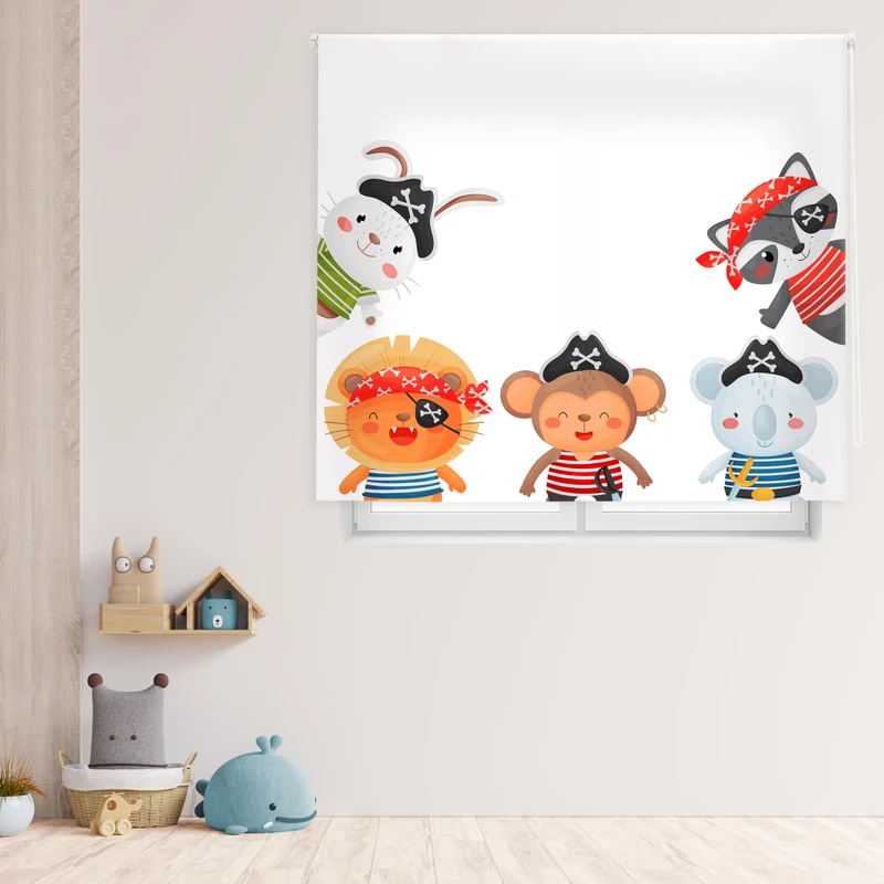 Blindecor Digital | Translucent Printed Roller Blind | Children's Family| F-Pirate Animal Model | 130 x 180 cm (W x H) Fabric Size 126 x 175 cm | Window Blinds
