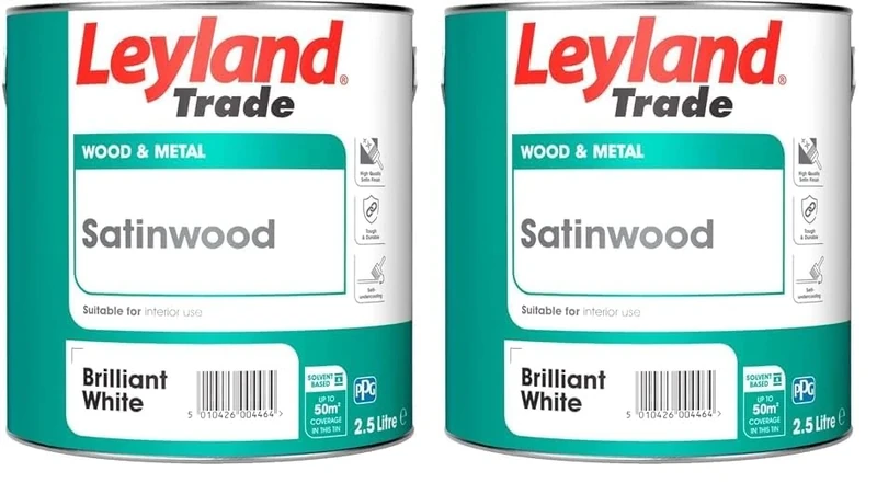 Leyland Trade Satinwood Paint - Brilliant White 2.5L (Pack of 2)