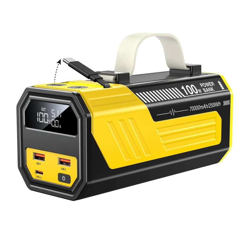 Laptop Power Bank,70,000mAh Portable Charger with 100W USB-C Ports, Built-in and Retractable Cables,100W Input, Fast Charging for MacBook Pro/Air/iPhone 16/iPad Pro/Galaxy S25 Ultra and More