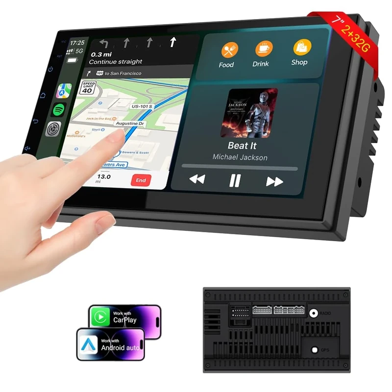 Haudio Double Din Car Stereo 7 inch Carplay Screen for Car Wireless or USB,Car Tablet with Handsfree Bluetooth,GPS Navagation, Voice Control,Mirror Link,Carplay and Android Auto Touch Screen,RDS Radio