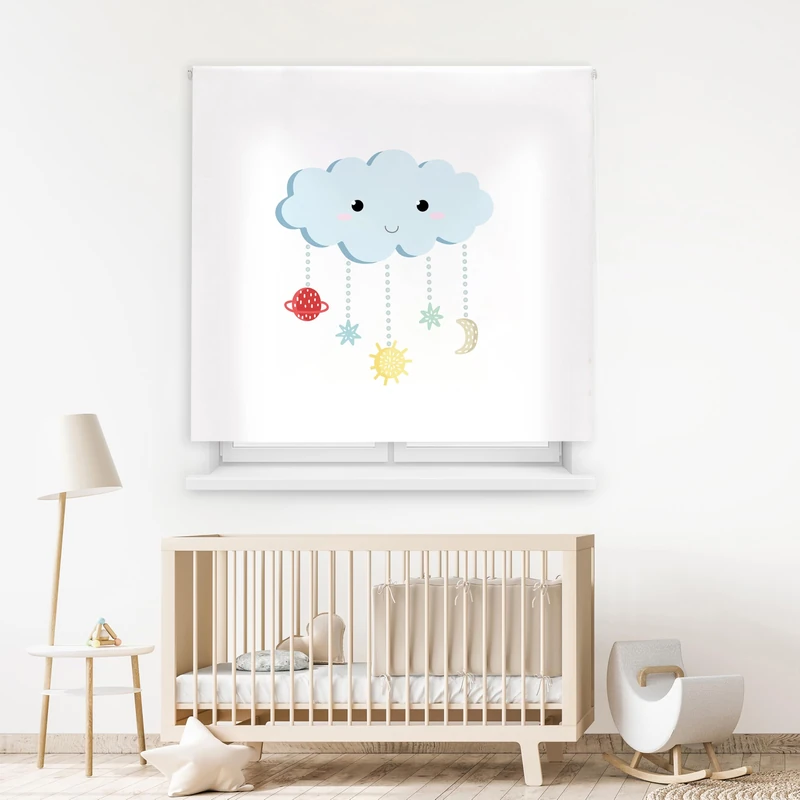 Blindecor Digital | Translucent Printed Roller Blind | Children's Family| Model F-Cloud Hanging | 110 x 180 cm (W x H) Fabric Size 106 x 175 cm | Window Blinds