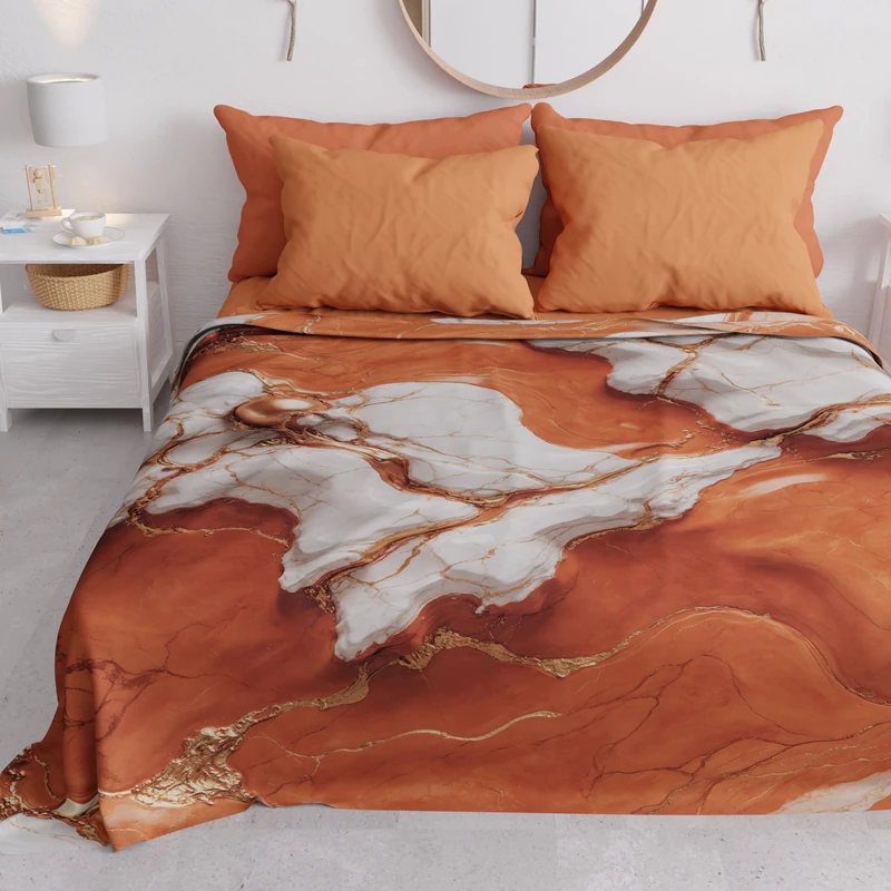 PETTI Artigiani Italiani - Spring-Summer Double Bed Bedspread Lightweight Blanket Double Bed Linen Terracotta Marble 100% Made in Italy