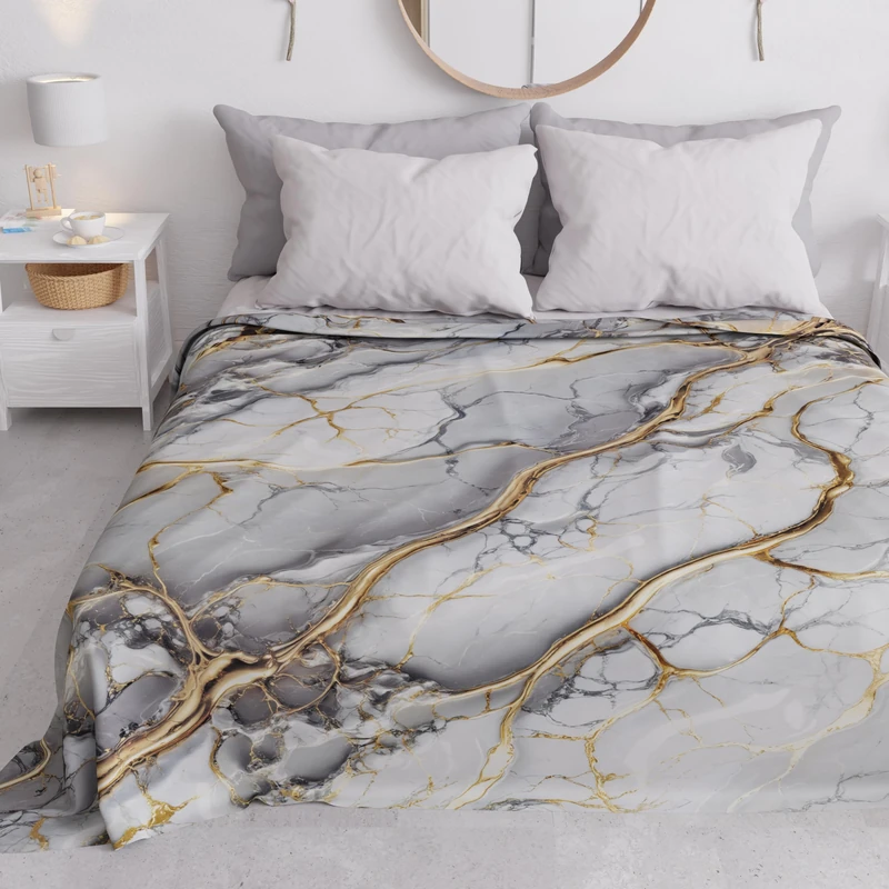 PETTI Artigiani Italiani - Double Bedspread Spring Summer Light Blanket Double Bed Sheet Marble Light Grey 100% Made in Italy