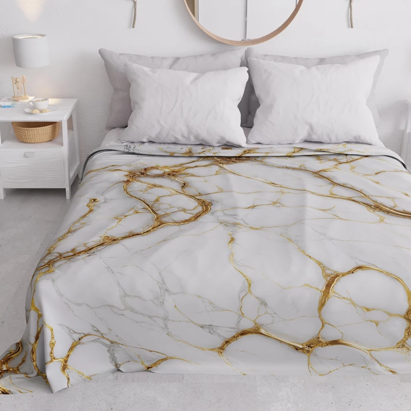 PETTI Artigiani Italiani - Spring-Summer Double Bed Bedspread Lightweight Blanket Double Bed Bed Sheets White Marble 100% Made in Italy
