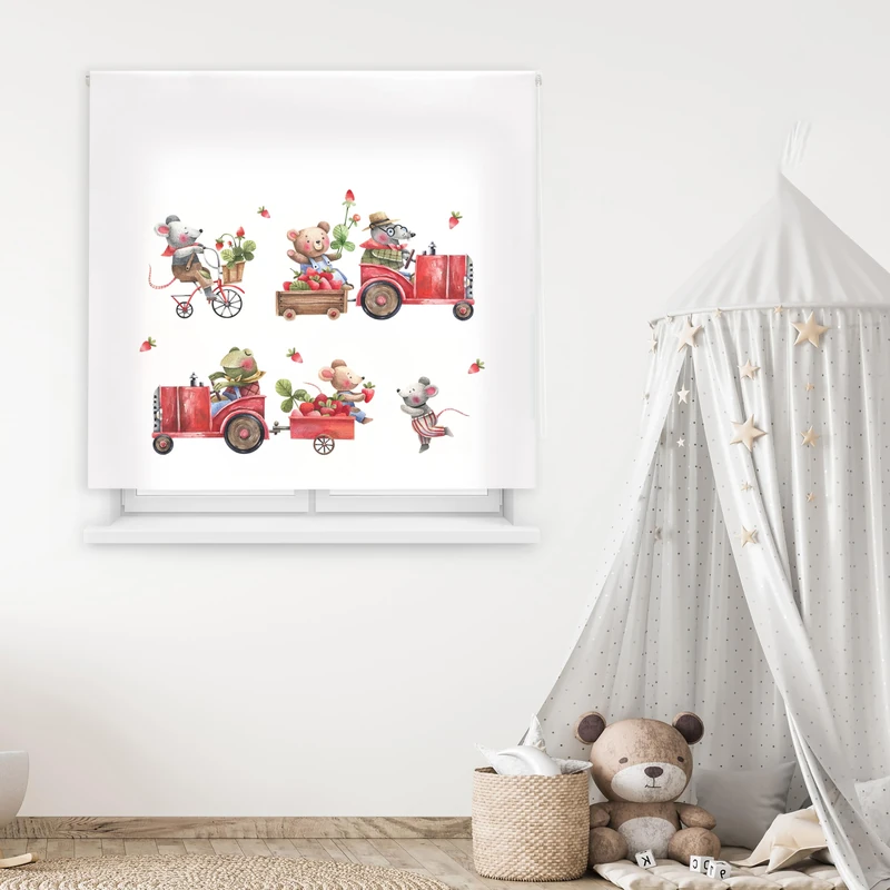 Blindecor Digital | Translucent Printed Roller Blind | Children's Family| Model F-Tractor Red | 150 x 180 cm (W x H) Fabric Size 146 x 175 cm | Window Blinds