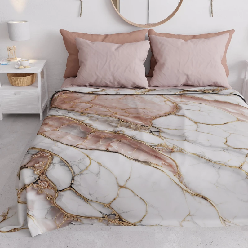 PETTI Artigiani Italiani - Double Bedspread Spring Summer Light Blanket Double Bed Sheets Marble Powder 100% Made in Italy
