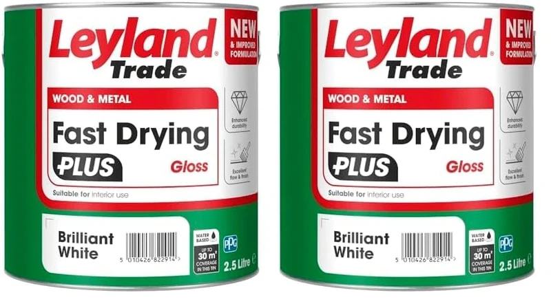 Leyland Trade – Wood & Metal - Fast Drying Plus – Gloss - Brilliant White – Enhanced Durability – Excellent Flow & Professional Finish - 2.5L (Pack of 2)