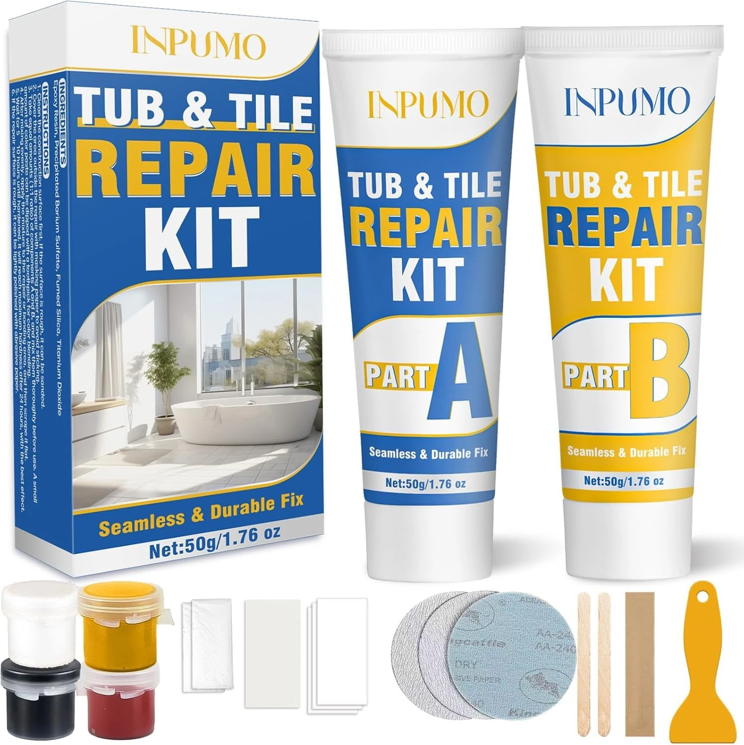 Tile Repair Kit, Ceramic Sink Repair Kit, Shower Tray Repair Kits, Bath Repair Kit to Repair Chips, Scratches, Holes, Cracks