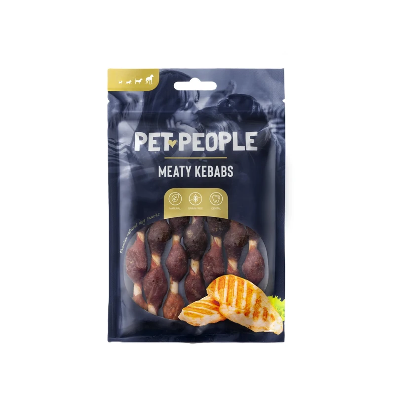 Pet People Meaty Kebabs 90g, Natural, Grain Free, High Protein, Dental Care, Dog Snacks - 8pc, 80g (8 Bags)