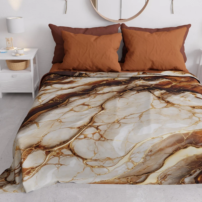 PETTI Artigiani Italiani - Double Bedspread Spring Summer Light Blanket Double Bed Sheet Marble Brown 100% Made in Italy