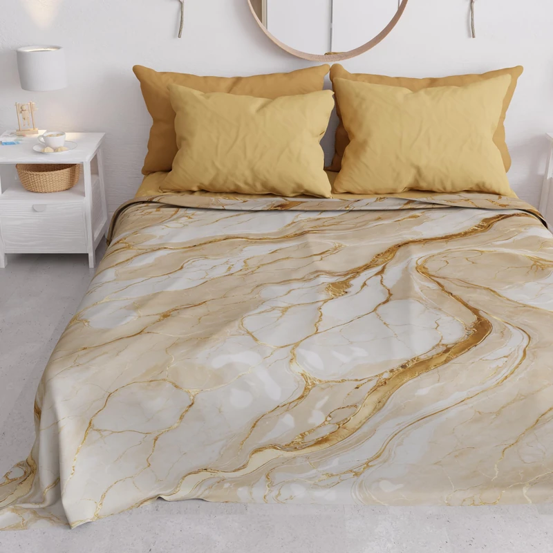 PETTI Artigiani Italiani - Spring-Summer Double Bed Bedspread Lightweight Blanket Double Bed Sheet Beige Marble 100% Made in Italy