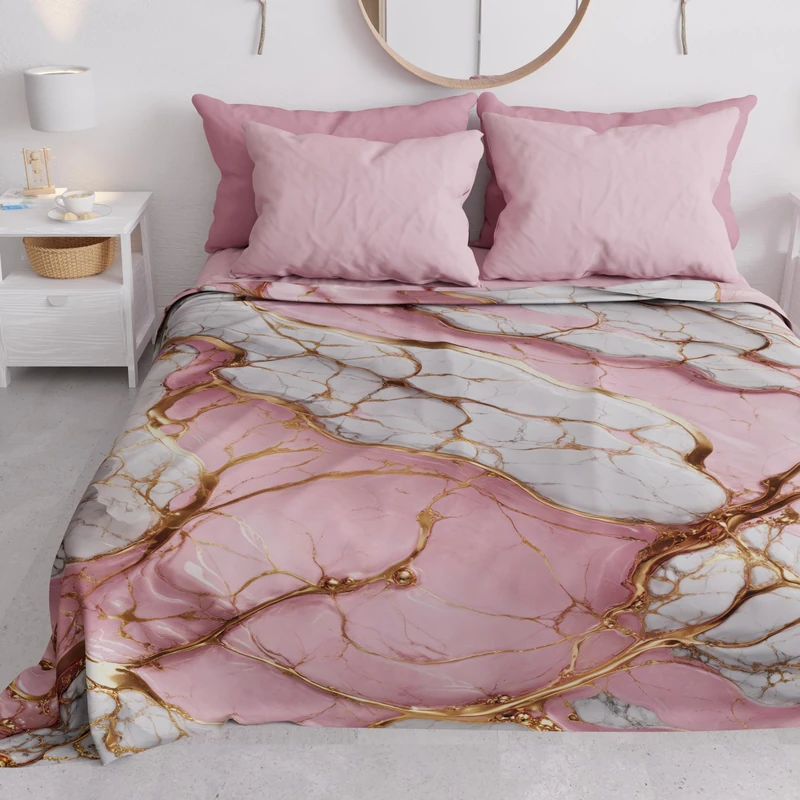 PETTI Artigiani Italiani - Double Bedspread Spring Summer Light Blanket Double Bed Sheet Pink Marble 100% Made in Italy