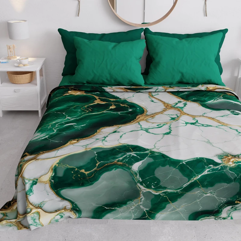 PETTI Artigiani Italiani - Spring-Summer Double Bedspread Light Blanket Double Bed Sheet Emerald Green Marble 100% Made in Italy