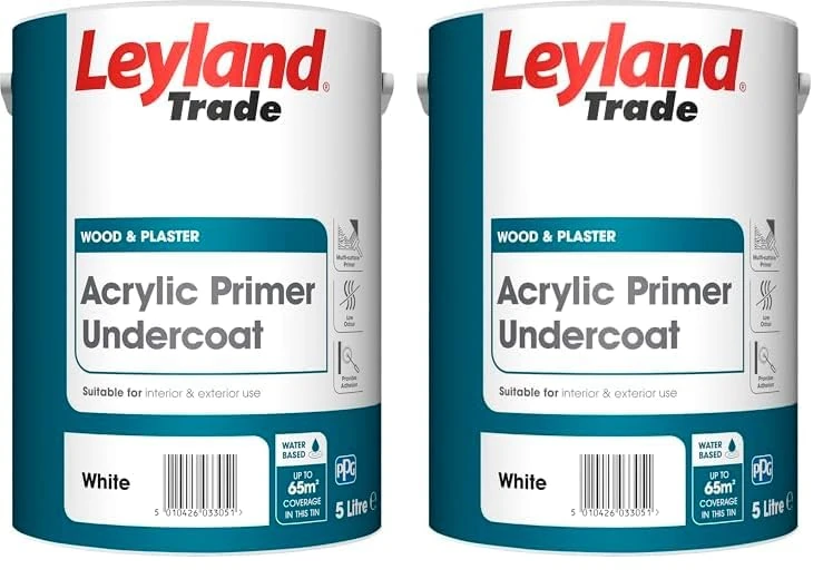 Leyland Trade Acrylic Primer Undercoat - White 5L (Pack of 2)