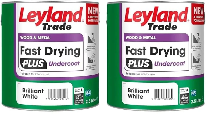 Leyland Trade – Wood & Metal - Fast Drying Plus - Undercoat - Brilliant White – Ideal Foundation Coating – Excellent Adhesion - 2.5L (Pack of 2)