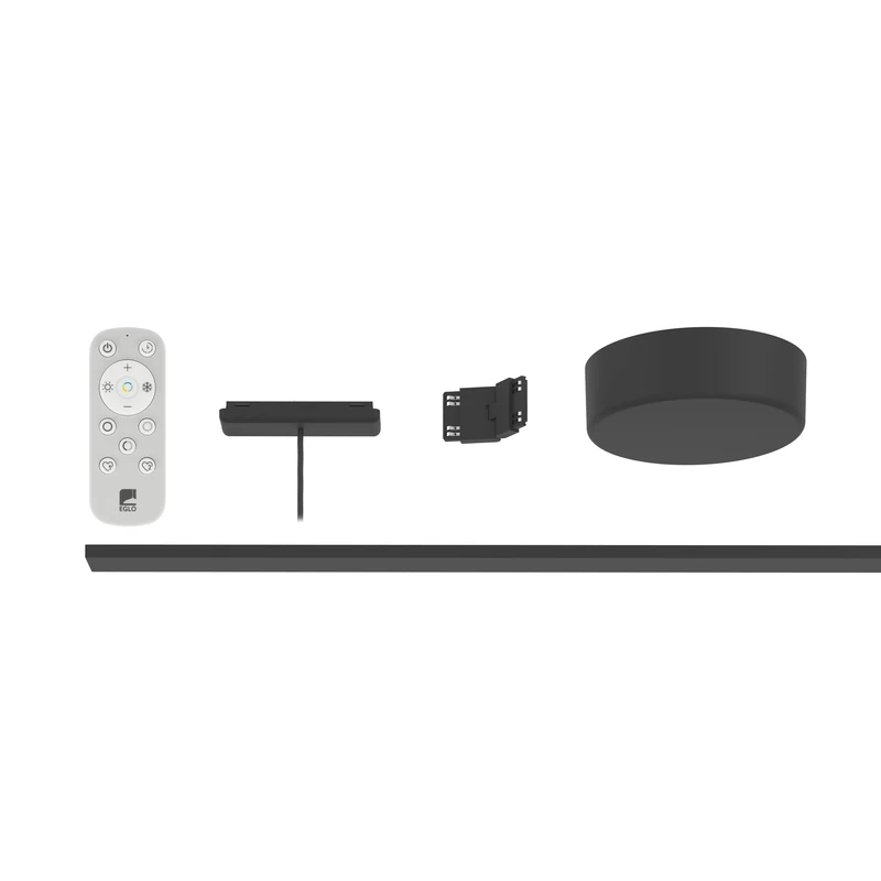 Eglo Low-Voltage Track Plus System, Expandable Set with Remote, Starter for Wall and Ceiling, Black Plastic, 95 cm Long