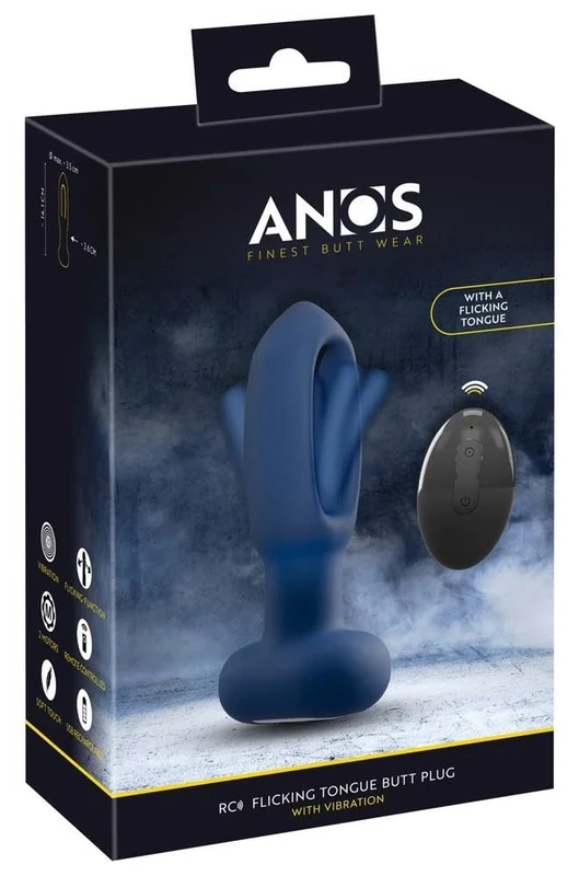Anos Flickering Tongue Butt Plug Anal Vibrator Blue 14.1 cm