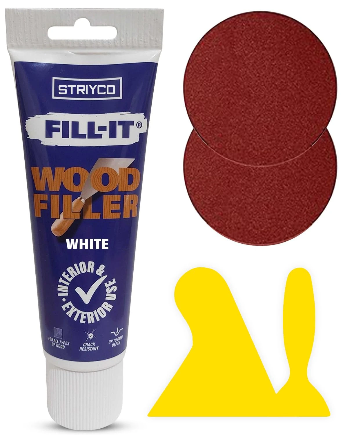 White Wood Filler Set – 330g Tube with 2 Spreaders & 2 Sandpapers – Multipurpose Ready-Mixed Filler for Interior & Exterior Wood, Furniture, and Hardwood Repair
